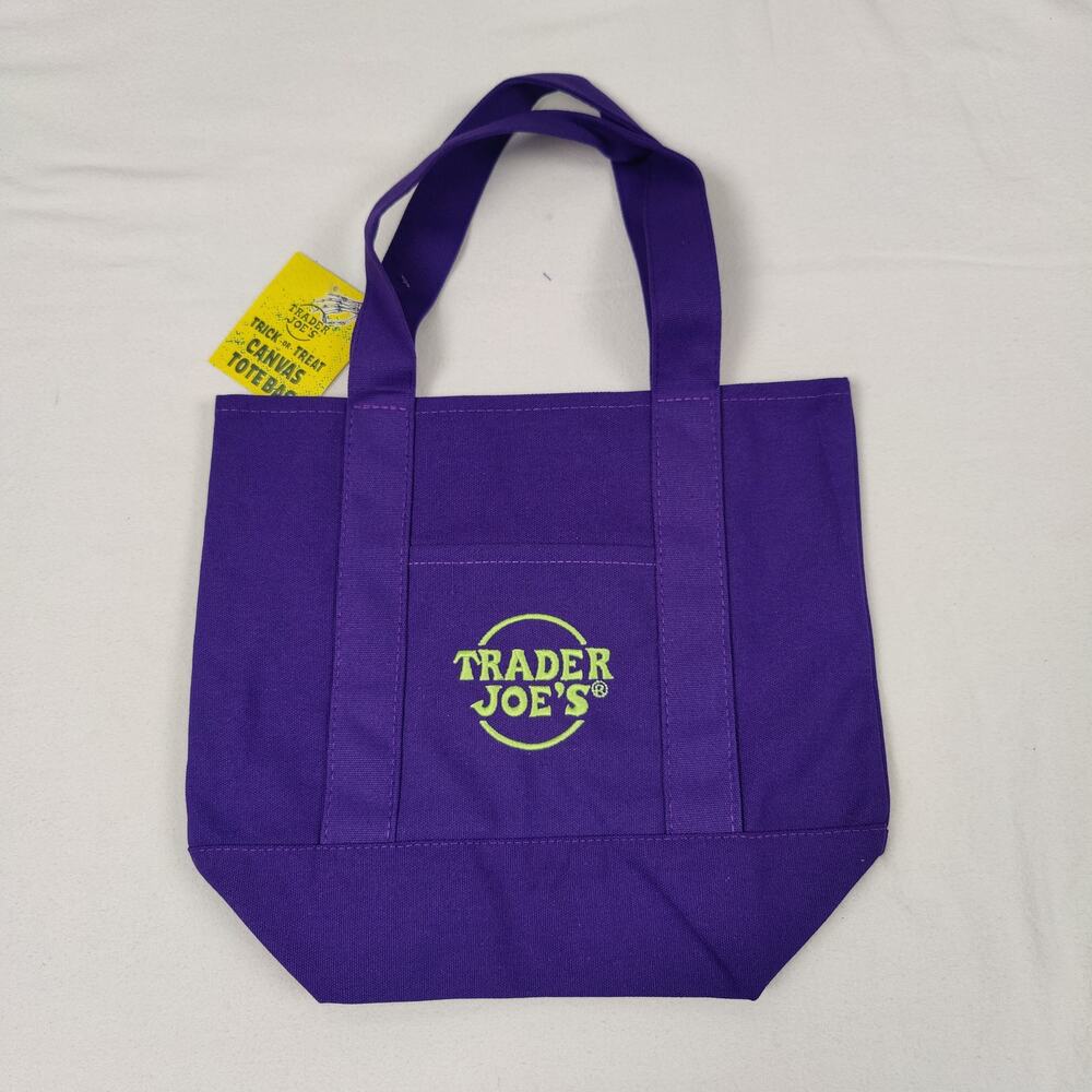 Trader Joe's Mini Canvas Tote Bag - Halloween Limited Edition - PURPLE-YELLOW